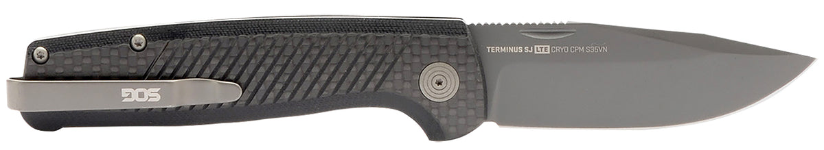 SOG Terminus SJ LTE 2.90" Plain Black TiNi S35VN Folding Knife with Graphite G10 Handle