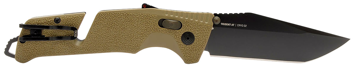 SOG 11121241 Trident AT 3.70" Tanto Folding Knife Cryo D2 Steel TiNi Blade FDE GRN Handle Peg Box