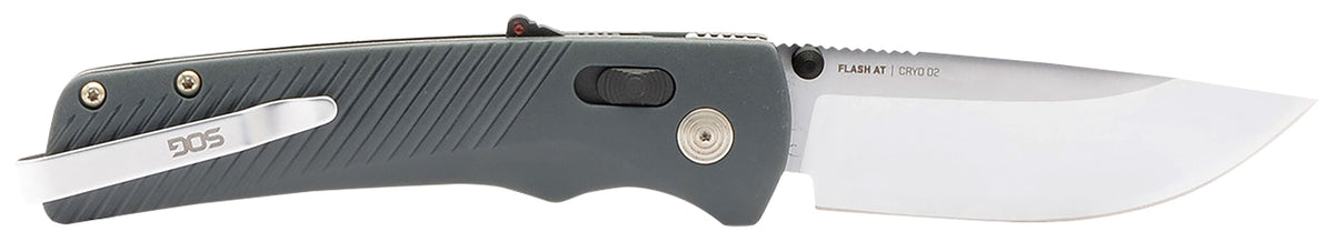 SOG 11181141 Flash AT 3.45" EDC Folding Knife Satin Cryo D2 Steel Blade Urban Grey GRN Handle