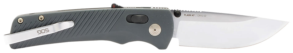 SOG 11181141 Flash AT 3.45" EDC Folding Knife Satin Cryo D2 Steel Blade Urban Grey GRN Handle