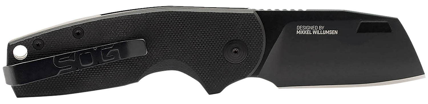 SOG 16030757 Stout SJ 2.60" Folding Knife Stonewashed Cryo D2 Steel Black G10 Handle Belt Clip