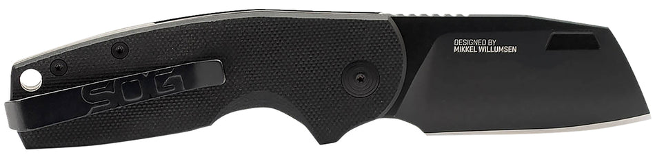 SOG 16030757 Stout SJ 2.60" Folding Knife Stonewashed Cryo D2 Steel Black G10 Handle Belt Clip