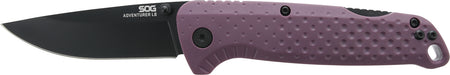 SOG 13110443 Adventure LB 3.50" Folding Drop Point Black TiNi 5Cr15MoV Steel Dark Purple GRN Handle