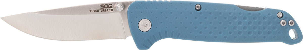 SOG 13110343 Adventure LB 3.50" Folding Drop Point Satin 5Cr13MoV SS Blade Nordic Blue GRN Handle