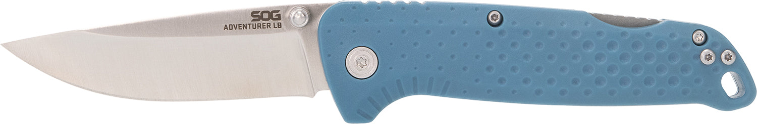 SOG 13110343 Adventure LB 3.50" Folding Drop Point Satin 5Cr13MoV SS Blade Nordic Blue GRN Handle