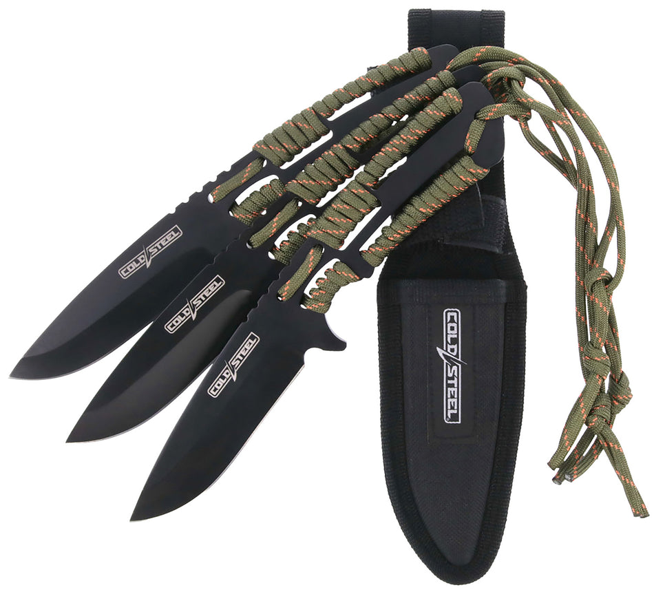 Cold Steel CSTH44KVD3PK 3-Pack Throwing Knives 4.40" Clip Point Black Oxide 420 SS Blade, Paracord Wrapped Handle