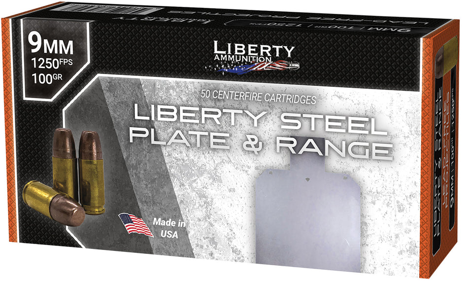 Liberty Ammunition Steel Plate & Range Frangible Flat Nose 100 Grain 9mm Luger/Parabellum 1250 fps