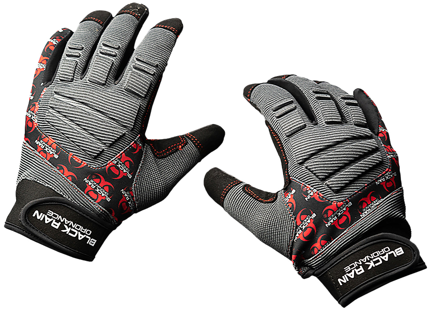 Black Rain Ordnance Medium Tri-Color Tactical Gloves Black/Gray/Red Velcro