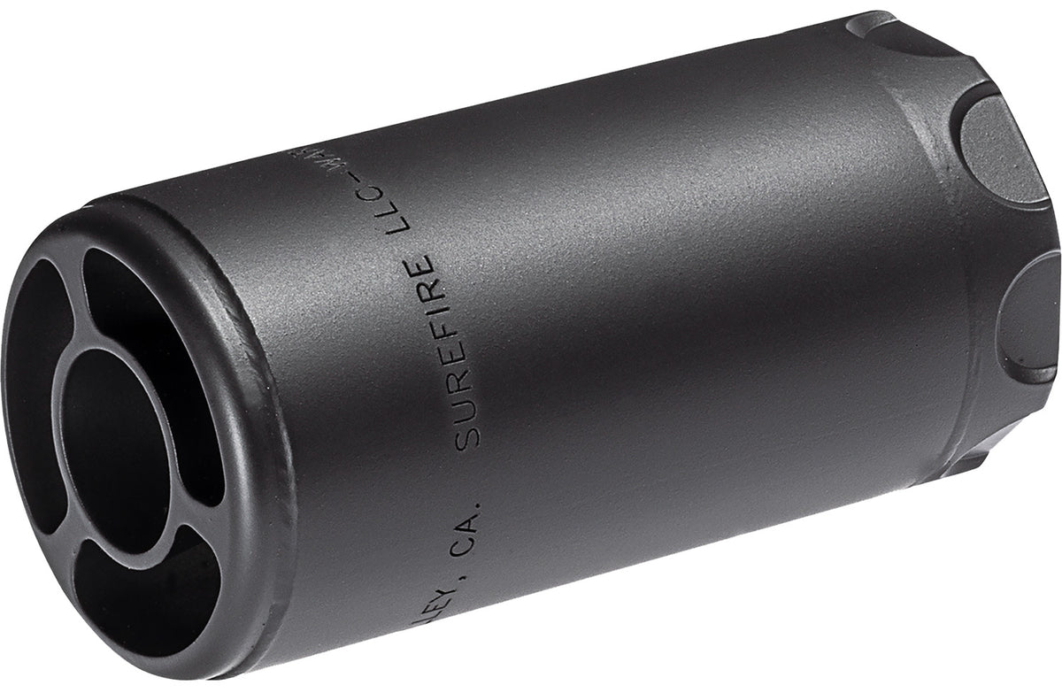 SureFire Warden Muzzle Blast Regulator 5/8"x24 for 5.56mm/7.62mm, Stainless Steel Black Cerakote