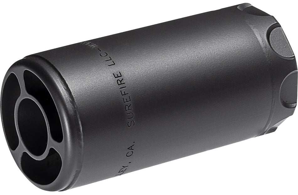 SureFire Warden Muzzle Blast Regulator 5/8"x24 for 5.56mm/7.62mm, Stainless Steel Black Cerakote