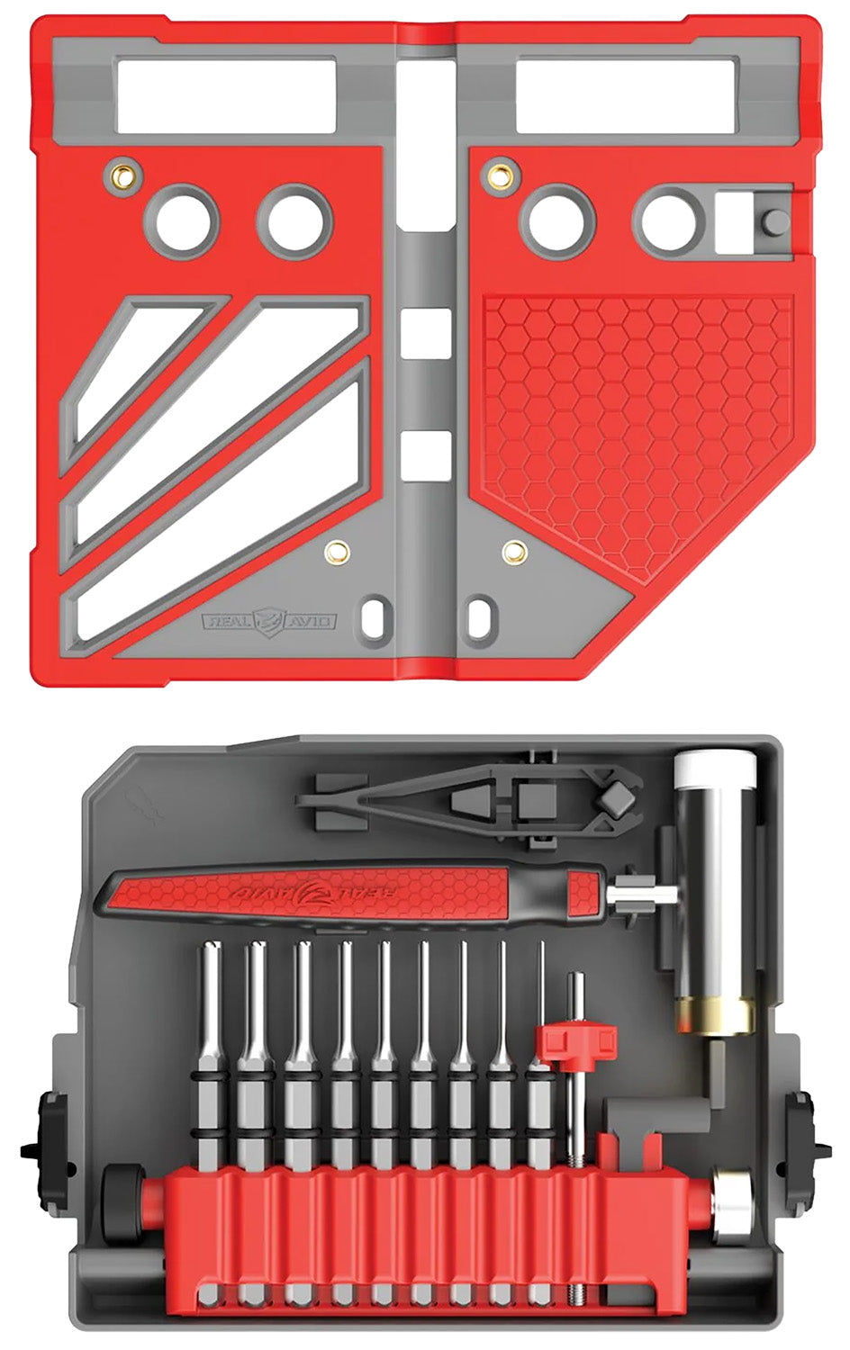 Real Avid AVMBBPKIT Master Bench Block Kit 18-Piece Gray/Red with Magnetic Compartment and Resin Block