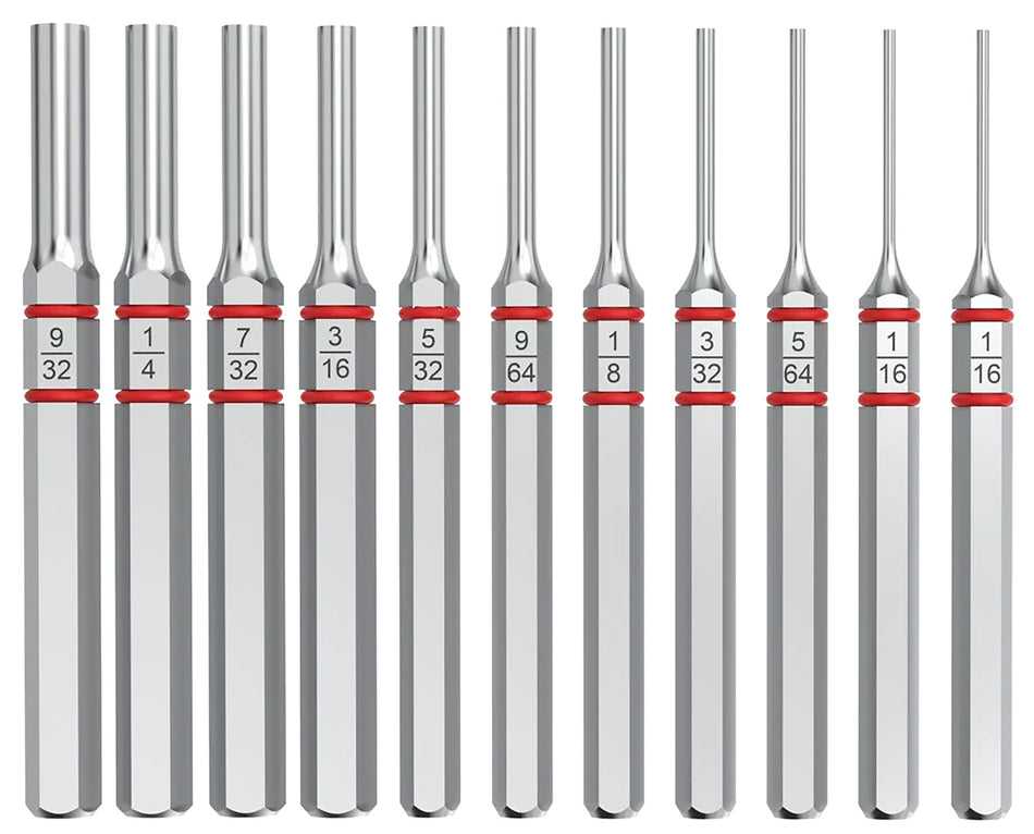 Real Avid AVAPKS 11-Piece Standard Accu-Punch Pin Set Silver Steel, Corrosion-Resistant Nickel Plating