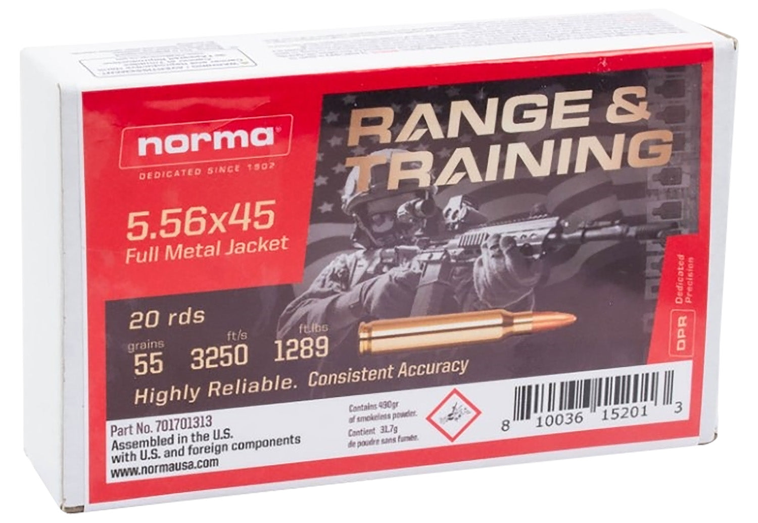 Norma Range & Training .223 Remington 55 grain Full Metal Jacket ammunition