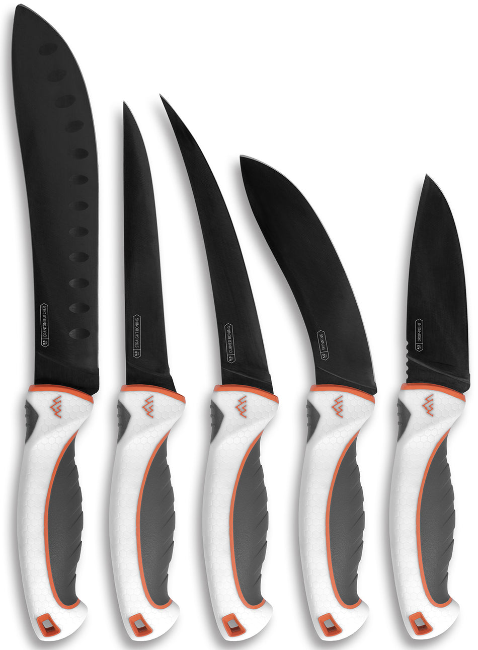 Outdoor Edge Ergo Max EM1 5-Piece Wild Game Processing Knife Kit with Black Titanium Blade Coating