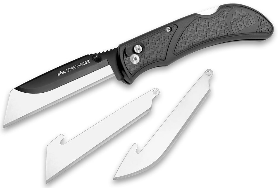 Outdoor Edge RW3060C RazorWork 3" Folding Drop Point/Utility Plain Satin 420J2 SS Gray Nonslip Handle