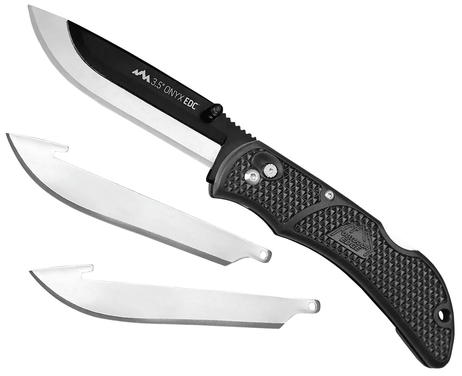 Outdoor Edge OX10C Onyx 3.50" Folding Drop Point 420J2 SS Replaceable Blade Knife Black Grivory Handle