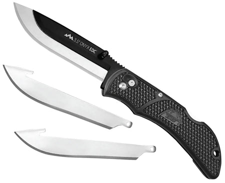 Outdoor Edge OX10C Onyx 3.50" Folding Drop Point 420J2 SS Replaceable Blade Knife Black Grivory Handle