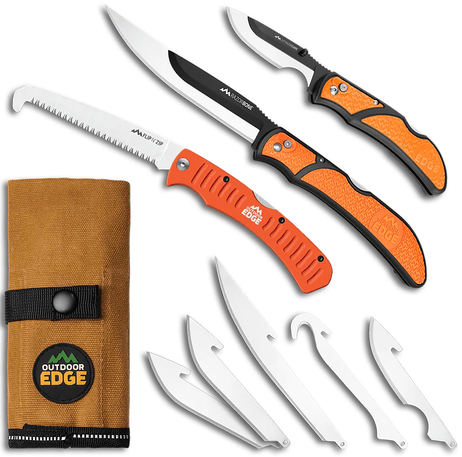 Outdoor Edge RGP-1 Razor Guide Pak Hunter's Knife and Saw Set in Waxed Canvas Belt Scabbard