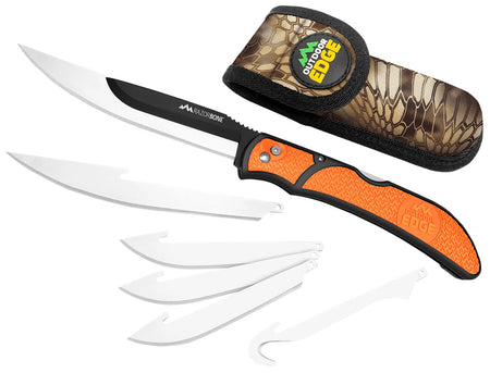 Outdoor Edge RBB20C RazorBone Multi-Blade Folding Knife Set, 420J2 SS Blades, Blaze Orange Textured Grivory w/TPR Inserts