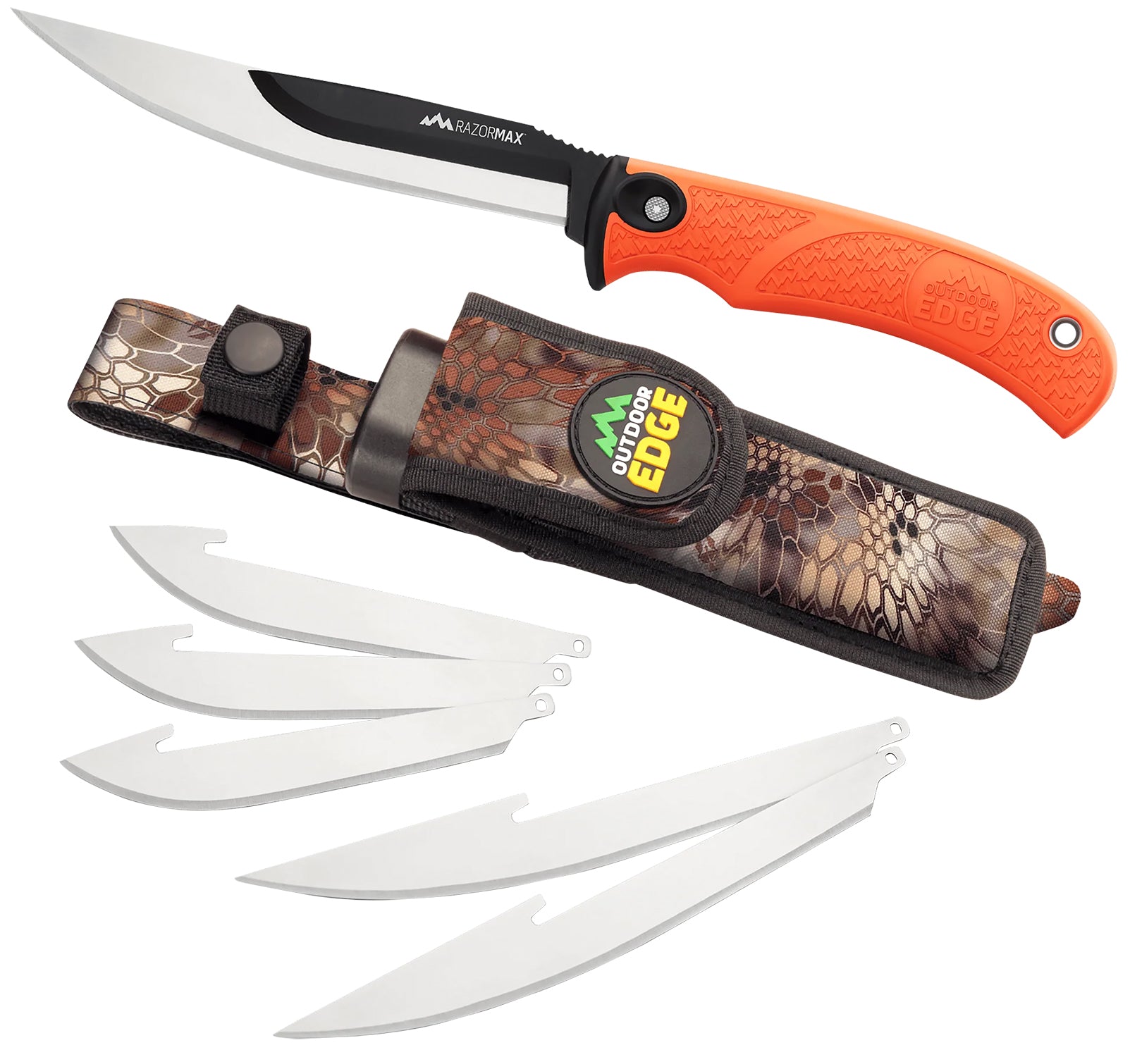 Outdoor Edge RMB20C RazorMax Multi-Blade Folding Hunting Knife Set, 420J2 SS, Blaze Orange Rubberized TPR Handle