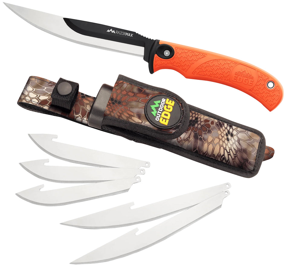 Outdoor Edge RMB20C RazorMax Multi-Blade Folding Hunting Knife Set, 420J2 SS, Blaze Orange Rubberized TPR Handle