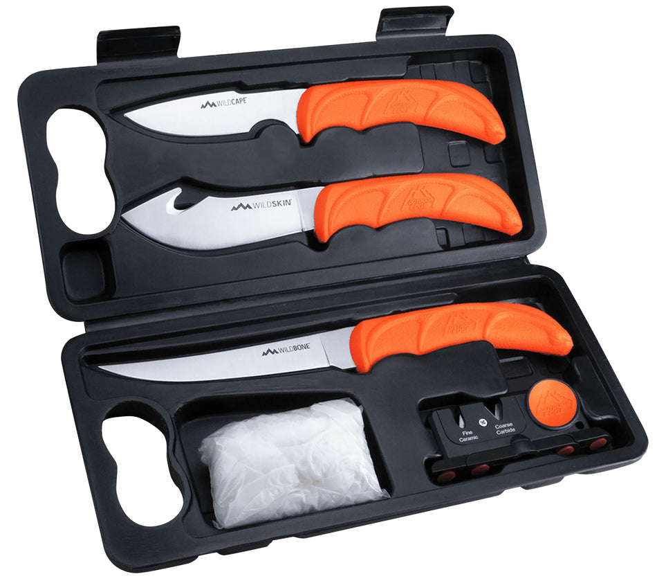 Outdoor Edge WL6 WildLite 6-Piece Game Processor Set, Fixed Blade 420J2 SS Knives, Blaze Orange TPR Handles