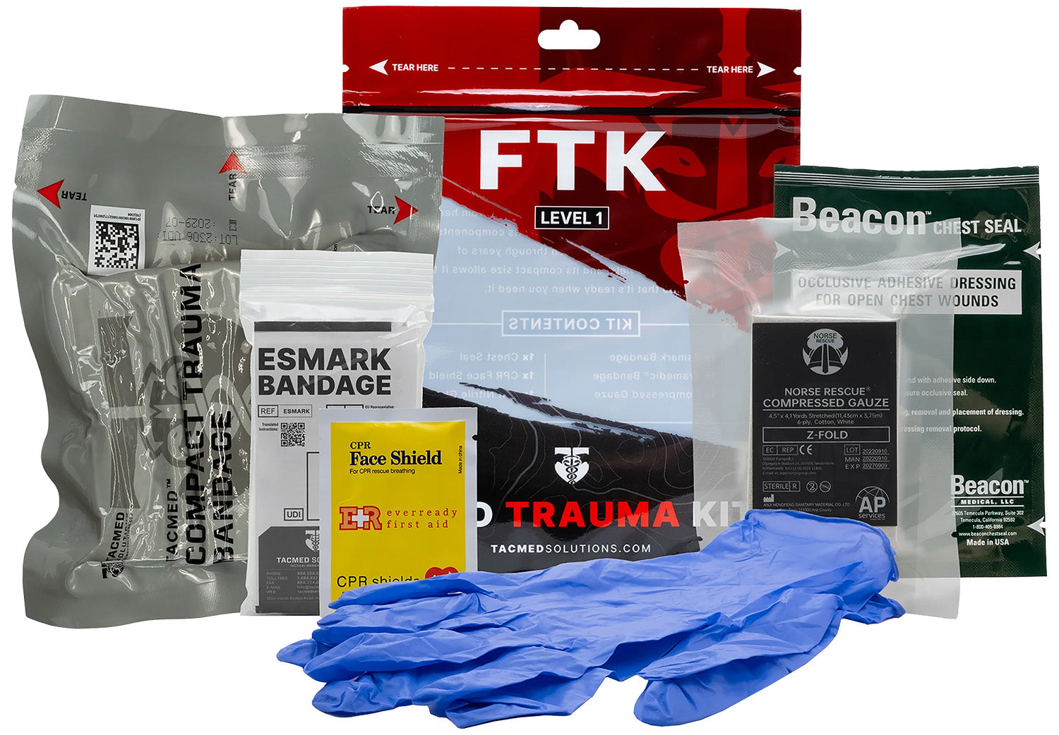 Tacmed Solutions 800115 Level 1 Field Trauma First Aid Kit with Chest Seal and CPR Shield