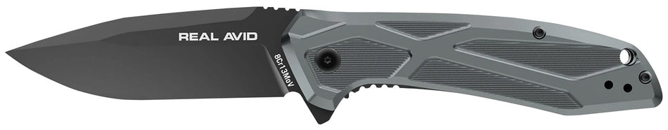 Real Avid RAV-2 AVRAV2 3.25" Folding Drop Point 8Cr13MoV Black Oxide Blade Aluminum Handle Spring Assist