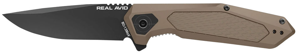 Real Avid RAV-3 AVRAV3 3.25" Folding Drop Point 8Cr13MoV Blade FDE Aluminum/Stainless Handle Spring Assist