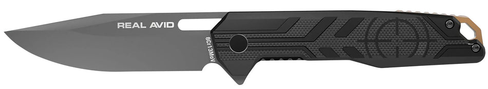 Real Avid RAV-7 EDC AVRAV7 3.25" Folding Drop Point 8Cr13MoV Titanium Blade Black Textured G10 Handle