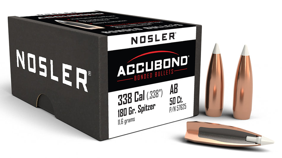 Nosler 57625 AccuBond 338 Cal 180gr Spitzer Point Boat Tail Bullets 50/Box