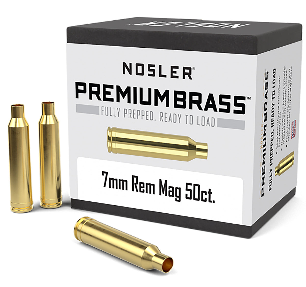 Nosler 10185 Premium Unprimed Brass Cases 7mm Rem Mag Rifle 50/Box