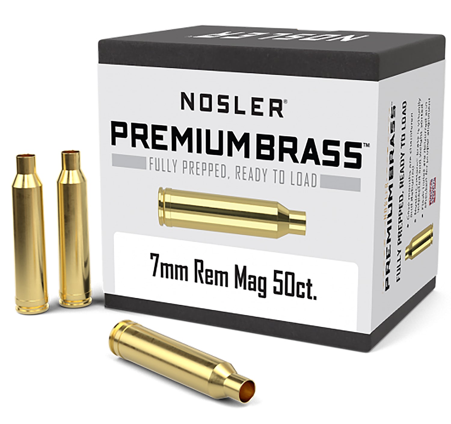 Nosler 10185 Premium Unprimed Brass Cases 7mm Rem Mag Rifle 50/Box