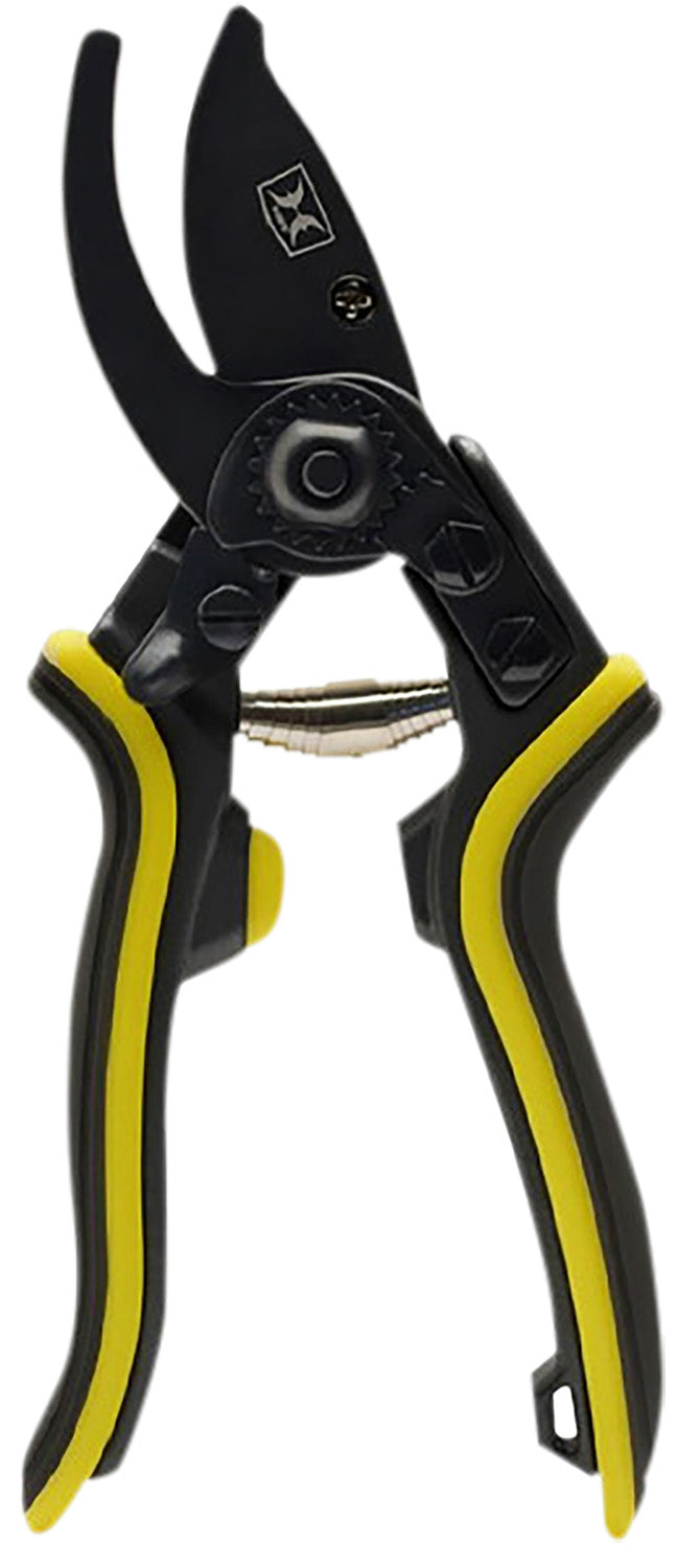 Hawk Bypass Hand Pruner SK5 Carbon Steel Blade Black Titanium Nitride Finish Ergonomic Yellow TPR Grip