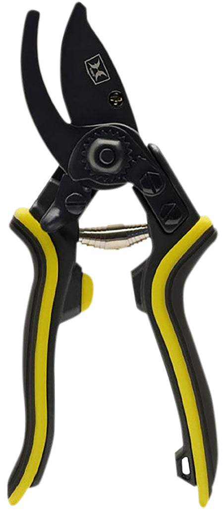 Hawk Bypass Hand Pruner SK5 Carbon Steel Blade Black Titanium Nitride Finish Ergonomic Yellow TPR Grip