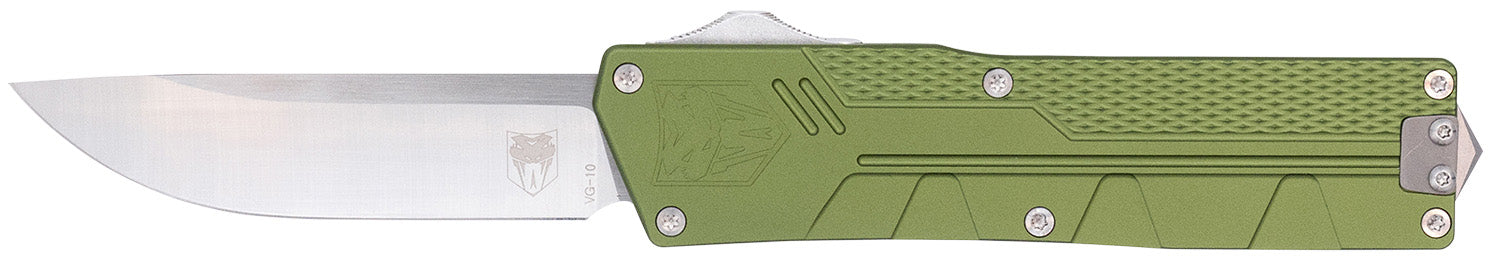 CobraTec Knives Paragon Edge OTF VG-10 Steel Blade OD Green Textured Aluminum Handle w/ Window Breaker