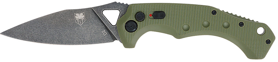 CobraTec ODGAFRYK Ryker 3.75" Folding Plain Stonewashed D2 Blade with 5" OD Green G10 Handle