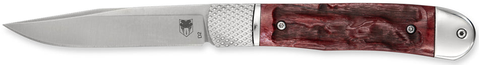 CobraTec CTTHRRED Trapper 3.12" Flip Open Satin D2 Steel Drop Point Blade, Red Bone Handle