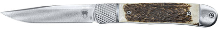 CobraTec CTTHRSTG Trapper 3.12" Flip Open Satin D2 Steel Drop Point Blade, Stag Handle with Steel Bolsters