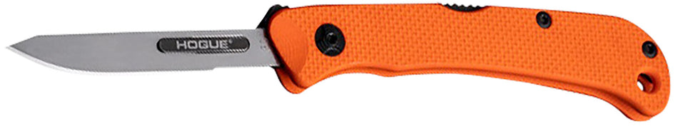 Hogue 35834 Expel 2.50" Folding Scalpel Plain Blade, High Carbon Steel, Blaze Orange G10 Scales & Stainless Handle
