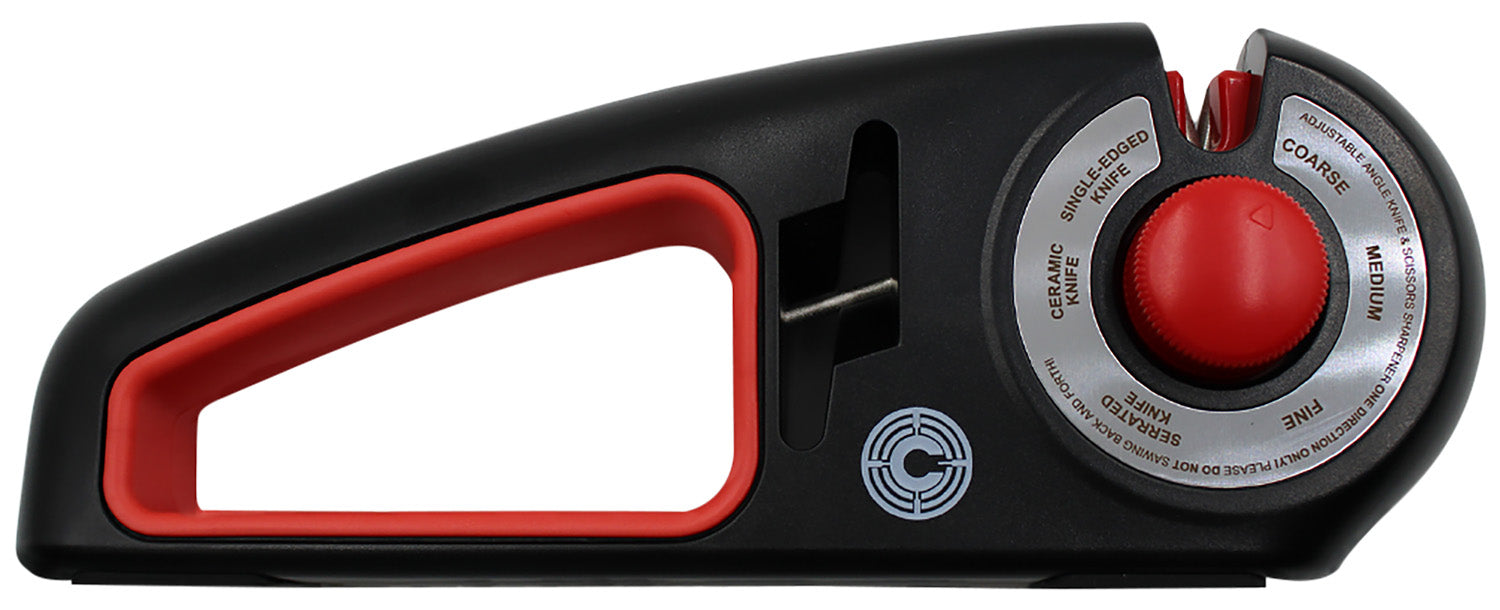 Caliber Gourmet CBGKS1 Durable Adjustable Carbide and Ceramic Knife Sharpener, Black/Red