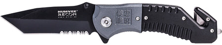 Humvee HMVKTR08 Recon Spring Assist Folding Knife Serrated Black Stainless Blade Black Gray Handle Pocket Clip