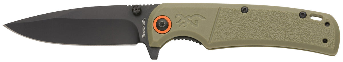 Browning Buckmark Slim EDC Folder 3.13" Plain Black Oxide D2 Drop Point Blade, Sage Polymer Handle