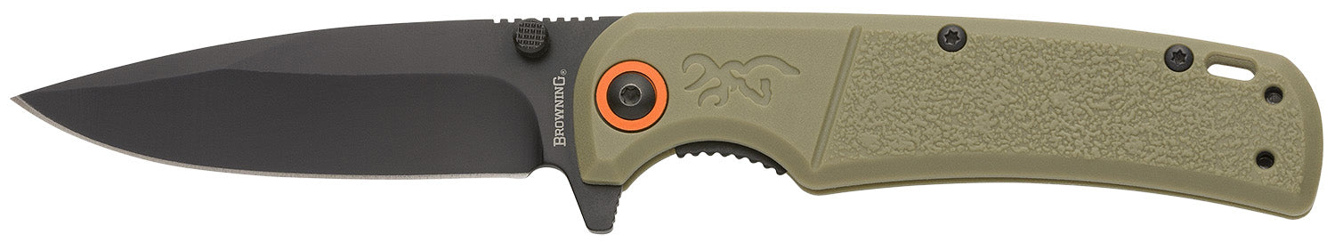 Browning Buckmark Slim EDC Folder 3.13" Plain Black Oxide D2 Drop Point Blade, Sage Polymer Handle