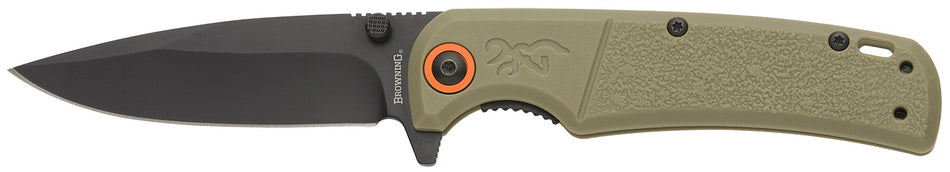 Browning Buckmark Slim EDC Folder 3.13" Plain Black Oxide D2 Drop Point Blade, Sage Polymer Handle