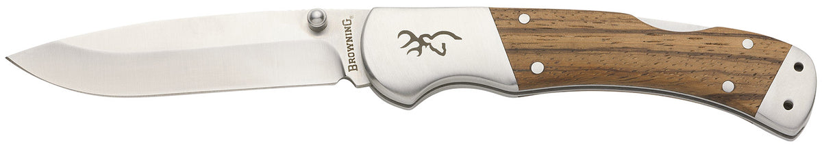 Browning Sage Creek Large 3.50" Folding Drop Point Plain Satin SS Blade, Brown Zebra Wood Handle