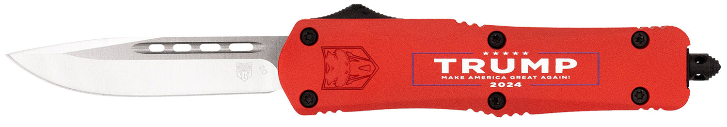 CobraTec MTRP24REDDNS FS-3 Trump 2024 Medium OTF Satin D2 Steel Blade with Red Cerakoted MAGA Aluminum Handle