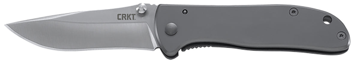 CRKT Drifter EDC Folder Model 6450S, 2.88" Satin 8Cr14MoV Drop Point Blade, Silver Stainless Steel Handle