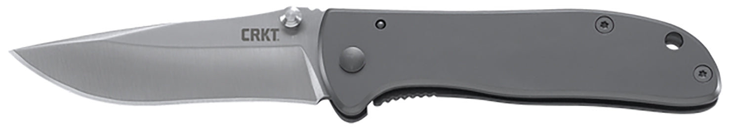 CRKT Drifter EDC Folder Model 6450S, 2.88" Satin 8Cr14MoV Drop Point Blade, Silver Stainless Steel Handle