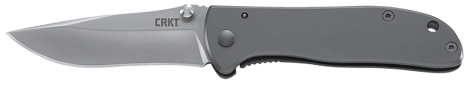 CRKT Drifter EDC Folder Model 6450S, 2.88" Satin 8Cr14MoV Drop Point Blade, Silver Stainless Steel Handle